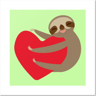 Cute sloth with red heart Posters and Art